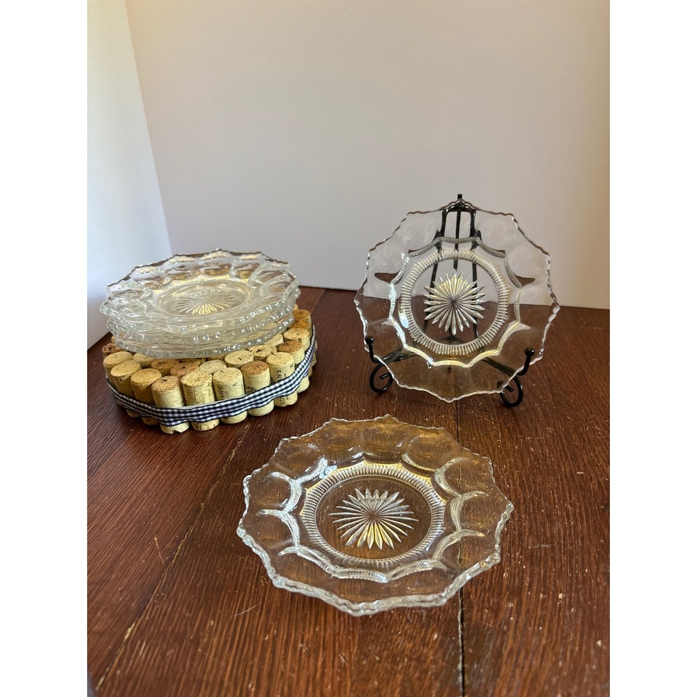 Set of 5 Heisey Lariat Clear Glass 6.25" Bread Butter Plates Starburst Diamond H